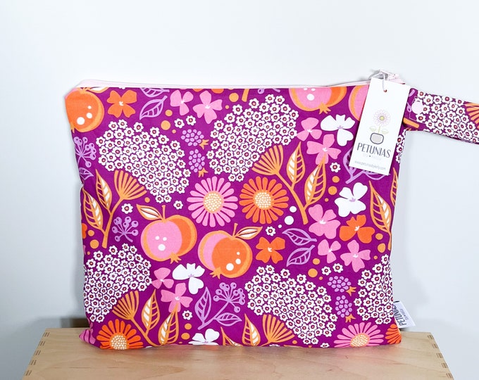 The ICKY Bag - wetbag - PETUNIAS by Kelly - Indie Designer Fabric Series - plum blossom