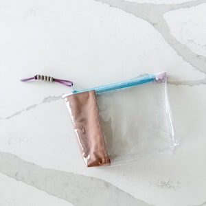 Colorful Fabric Trim Clear Pouch | Handmade Vinyl Zipper Bag for Travel, Office, and School Essentials | Small Bag