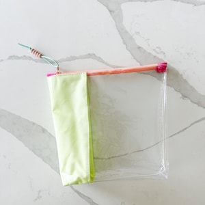 Clear Zipper Pouch with Fabric Pop | Durable and Stylish Transparent Bag for Beauty, Office, and Accessories | Large Bag