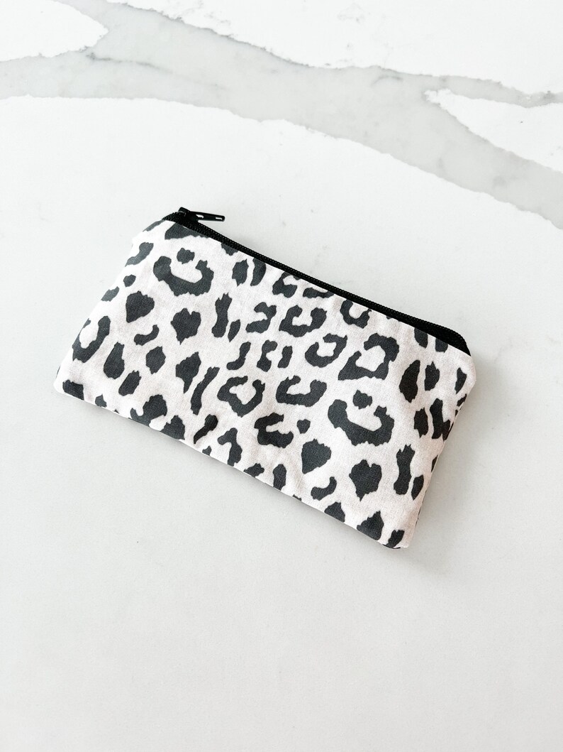 Mini zipper pouch PETUNIAS by Kelly Indie Designer Fabric Series charcoal leopard image 2