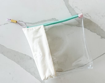 Clear Zipper Pouch with Fabric Pop | Durable and Stylish Transparent Bag for Beauty, Office, and Accessories | Large Bag