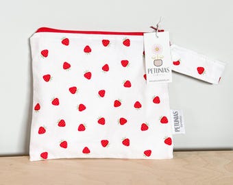 Small Wet Bag | Reusable Cloth Diaper, Swim, Makeup | Zipper Pouch | Strawberry Fabric Print
