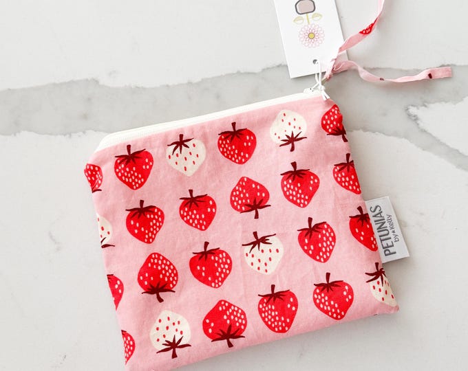 Mini Wet Bag | Small Reusable Pouch | Travel Organizer for Snacks, Makeup, Pet Treats, Diaper Bag, Toiletries, Baby, Gifts | Strawberry