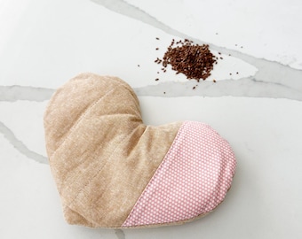 Weighted Heart Eye Mask: Linen Flax Rice Heat Pack, Hot Cold Therapy