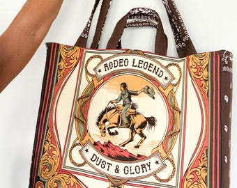 Oversized Cowboy Bandana Tote, Rodeo, Quilted Large Western Tote Bag, Cowgirl Carryall, Large Shoulder Bag, Everyday Bag, Gift, Paisley