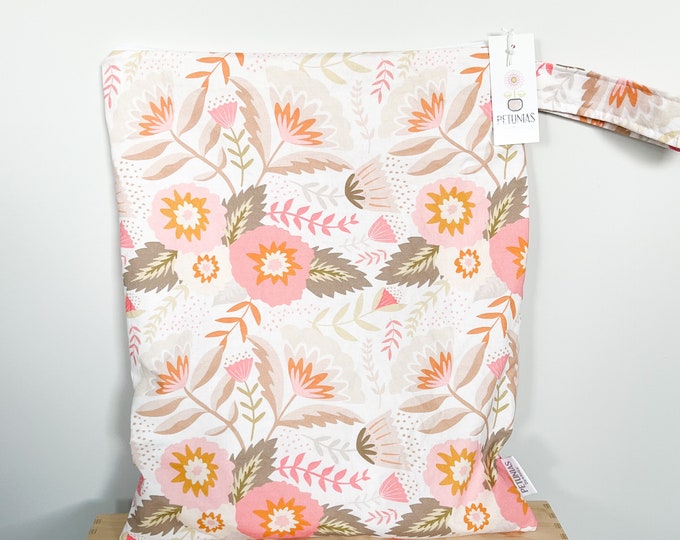 The ICKY Bag XL - wetbag - PETUNIAS by Kelly -  Indie Designer Fabric Series - camel coral harvest floral