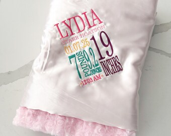 Personalized Baby Blanket | Custom Birth Stats Minky Blanket | Soft Toddler Blanket | Unique Baby Gift | Plush Baby Keepsake