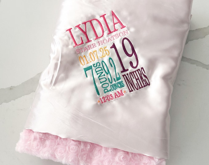 Personalized Baby Blanket | Custom Birth Stats Minky Blanket | Soft Toddler Blanket | Unique Baby Gift | Plush Baby Keepsake