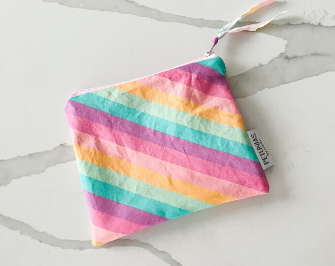 The ICKY Bag mini pouch - wetbag - PETUNIAS by Kelly - Indie Designer Fabric Series - rainbow stripe