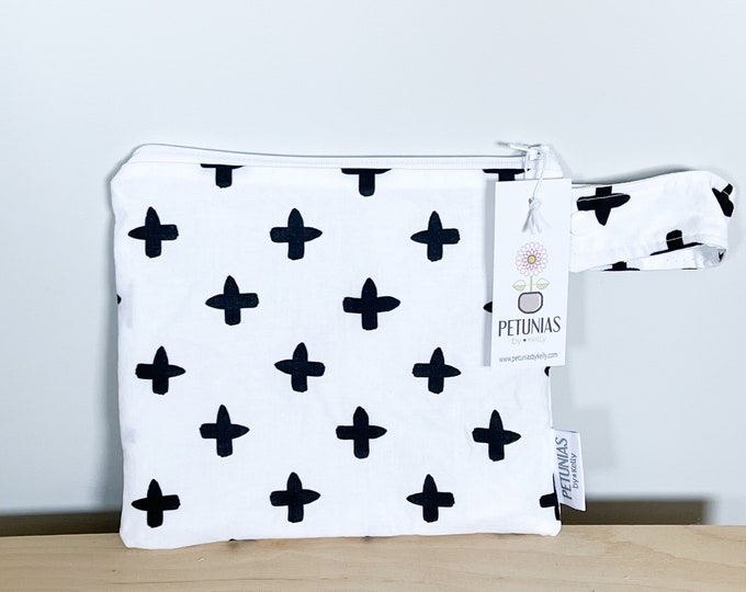 Small Wet Bag for Everyday Use | Reusable Wetbag for Cloth Diapers, Travel, Swim, Makeup & Toiletries | Eco-Friendly Storage | Black Cross