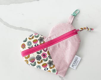 Bolsa con cremallera en forma de corazón: neceser floral, organizador de artículos de tocador de viaje