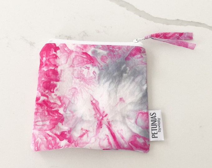 The ICKY Bag - mini wetbag zipper pouch - PETUNIAS by Kelly - hand dyed - one of a kind