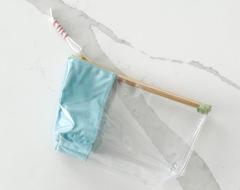 Transparent Vinyl Pouch with Fun Fabric | Handmade Zipper Bag for School Supplies, Crafts, and Travel | Medium Bag
