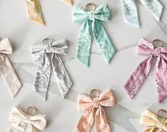 Bandana Bow Keychain | Bag Charm Clip | Backpack Purse Accessory | Paisley Print Fabric | Western Style
