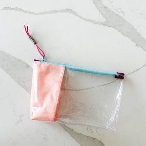 Transparent Vinyl Pouch with Fun Fabric | Handmade Zipper Bag for School Supplies, Crafts, and Travel | Medium Bag