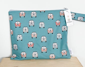 The ICKY Bag - wetbag - PETUNIAS by Kelly - Indie Designer Fabric Series - teal van bus