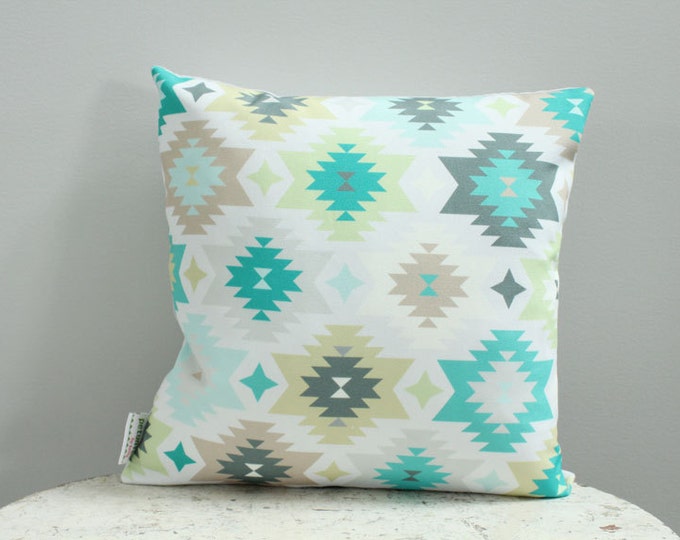 SALE Pillow mint aztec 14 inch 14x14 modern hipster accessory couch home decor nursery baby gift present zipper closure canvas ready to ship