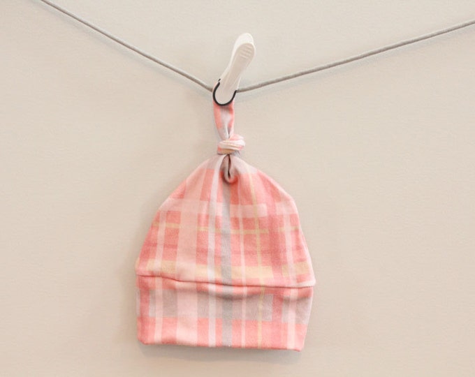 SALE Baby Hat plaid Organic knot PETUNIAS hipster modern newborn baby shower gift photography prop hospital outfit accessory neutral girl