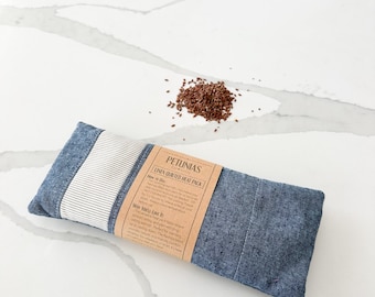 Linen Quilted Eye Pillow: Weighted Flax Rice Heat Pack, Washable Cover