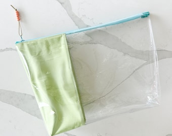 Stylish Clear Zipper Pouch - Transparent Vinyl Bag with Fun Fabric Trim for Makeup, School Supplies, and Gifts - Extra Large Bag