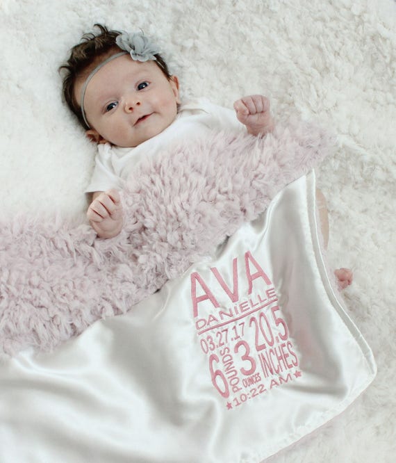 Birth Stat Faux Fur Lovey Blanket Baby Gift Baby Blanket Personalized Security Blanket Llama Shaggy Minky Satin Monogram Embroidery Grey Etsy Canada