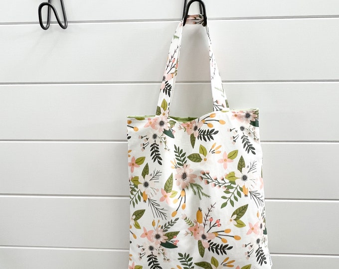 Take Along Tote Bag - PETUNIAS by Kelly - Indie Designer Fabric Series - coral floral sprigs