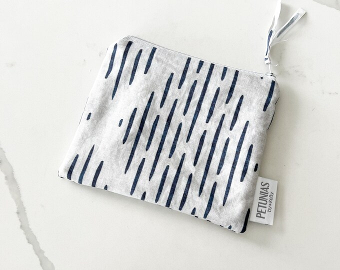 The ICKY Bag mini pouch - wetbag - PETUNIAS by Kelly - Indie Designer Fabric Series - navy mud cloth