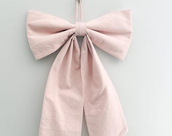 Medium Fabric Hanging Bow | Blush Pink Nursery Decor | Solid Blush Pink Fabric