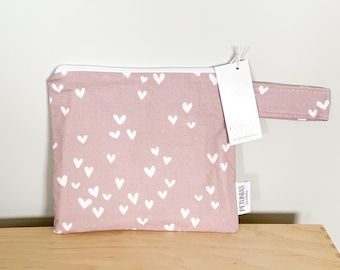 Small Wet Bag for Everyday Use | Reusable Wetbag for Cloth Diapers, Travel, Swim, Makeup & Toiletries | Eco-Friendly Storage | Mauve Hearts