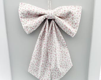 Large Floral Fabric Bow | Decorative Hanging Wall Decor | Pink Green Floral Fabric