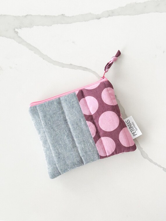 cloth makeup bags for travel with zippers on side Quilted Makeup Bag | Small Puff Cosmetic Pouch | Travel Toiletry Organizer  | Zipper Wet Bag | Gift for Her | Everyday Storage Bag | Chambray