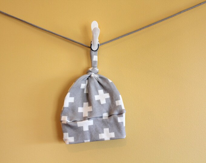 Baby Hat Geometric gray plus sign Organic knot by PETUNIAS hipster modern newborn shower gift photography prop outfit accessory neutral SALE