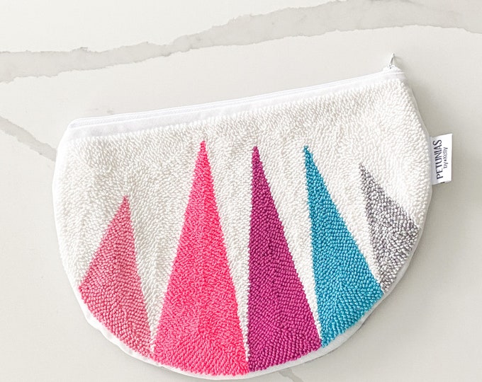 Clutch zipper pouch - punch needle - PETUNIAS by Kelly SALE