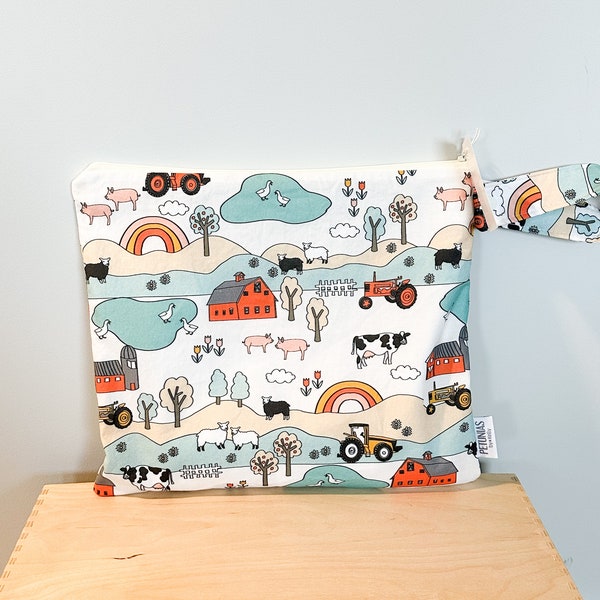 The ICKY Bag - wetbag - PETUNIAS by Kelly - Indie Designer Fabric Series - farm scene