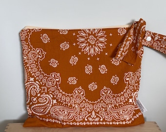 Bandana Bag | Waterproof Wet Bag | Paisley Print | Reusable Diaper, Swim & Gym Bag | Zip Pouch | Cosmetic Bag | Travel Accessory