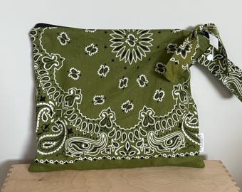 Bandana Bag | Waterproof Wet Bag | Paisley Print | Reusable Diaper, Swim & Gym Bag | Zip Pouch | Cosmetic Bag | Travel Accessory