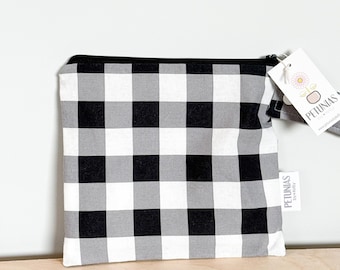 Small Wet Bag: Reusable Waterproof Storage for Swim, Travel, Makeup, Snacks | Zipper Pouch | Black White Check