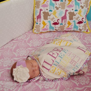 PERSONALIZED Baby Blanket Organic Interlock Knit knot hat name hipster swaddle newborn photo prop gift nursing birth announcement monogram image 3