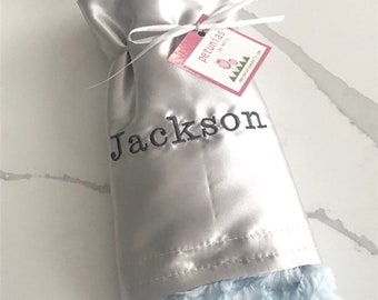Personalized Baby Name Lovey Blanket | Custom Satin & Fluffy Security Blanket | Soft Newborn Keepsake | Baby Shower Gift | Baby Blanket