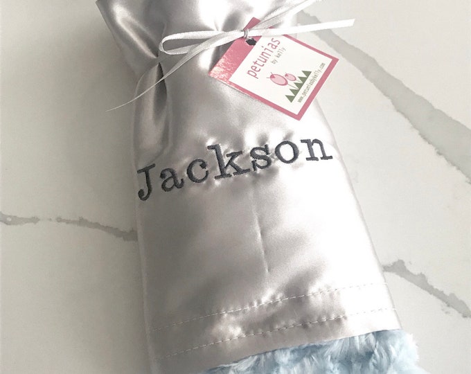 Personalized Baby Name Lovey Blanket | Custom Satin & Fluffy Security Blanket | Soft Newborn Keepsake | Baby Shower Gift | Baby Blanket