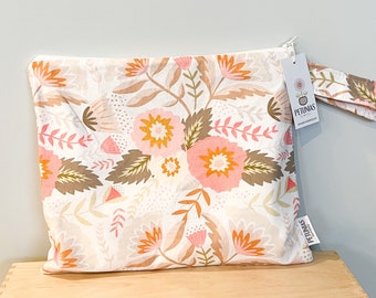 The ICKY Bag - wetbag - PETUNIAS by Kelly - Indie Designer Fabric Series - camel coral harvest floral