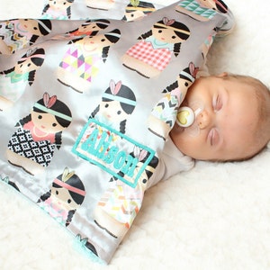 Personalized Baby Lovey, Custom Name Security Blanket, Satin & Minky Baby Blanket, Newborn Gift, Soft Lovey, Baby Shower Gift, Keepsake