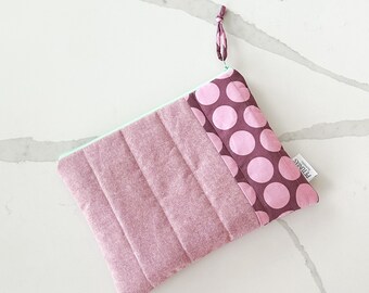 Quilted Makeup Bag | Mauve Cosmetic Pouch, Waterproof Lined
