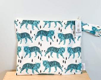The ICKY Bag - wetbag - PETUNIAS by Kelly - Indie Designer Fabric Series - teal tiger