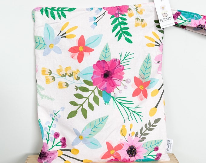 The ICKY Bag XL - wetbag - PETUNIAS by Kelly -  Indie Designer Fabric Series - bright flowers