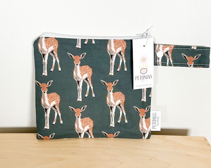 Small Wet Bag for Everyday Use | Reusable Wetbag for Cloth Diapers, Travel, Swim, Makeup & Toiletries | Eco-Friendly Storage | Slate Deer