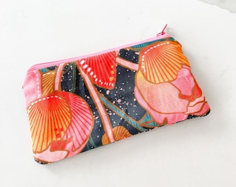 Mini zipper pouch - PETUNIAS by Kelly - Indie Designer Fabric Series - midnight floral