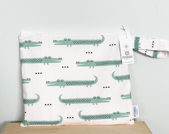 The ICKY Bag - wetbag - PETUNIAS by Kelly - Indie Designer Fabric Series - sage alligators