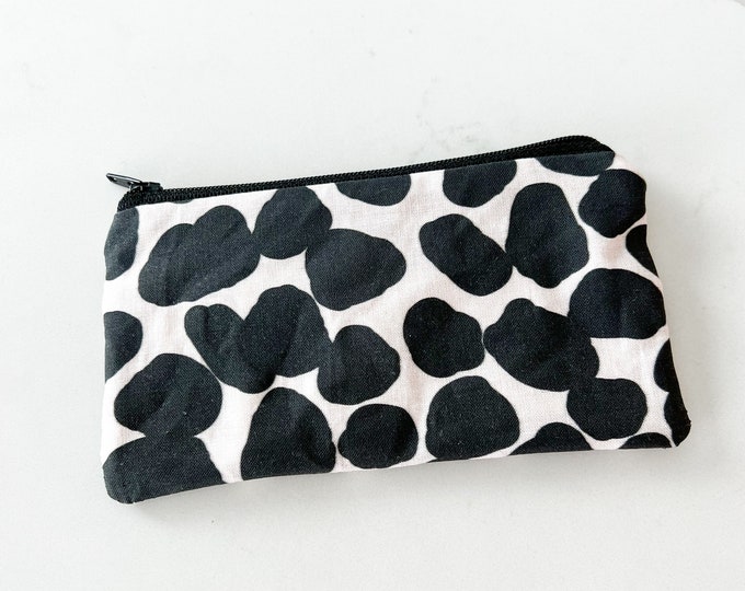 Mini zipper pouch - PETUNIAS by Kelly - Indie Designer Fabric Series - black and white pebble