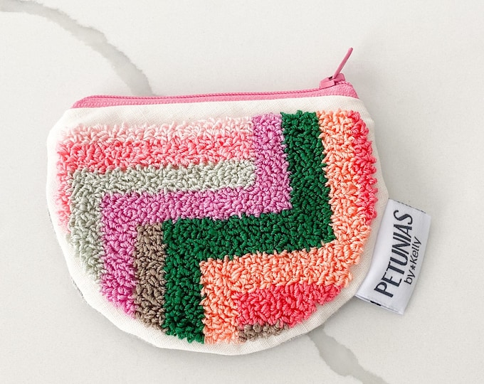 Zipper pouch - punch needle - PETUNIAS by Kelly SALE